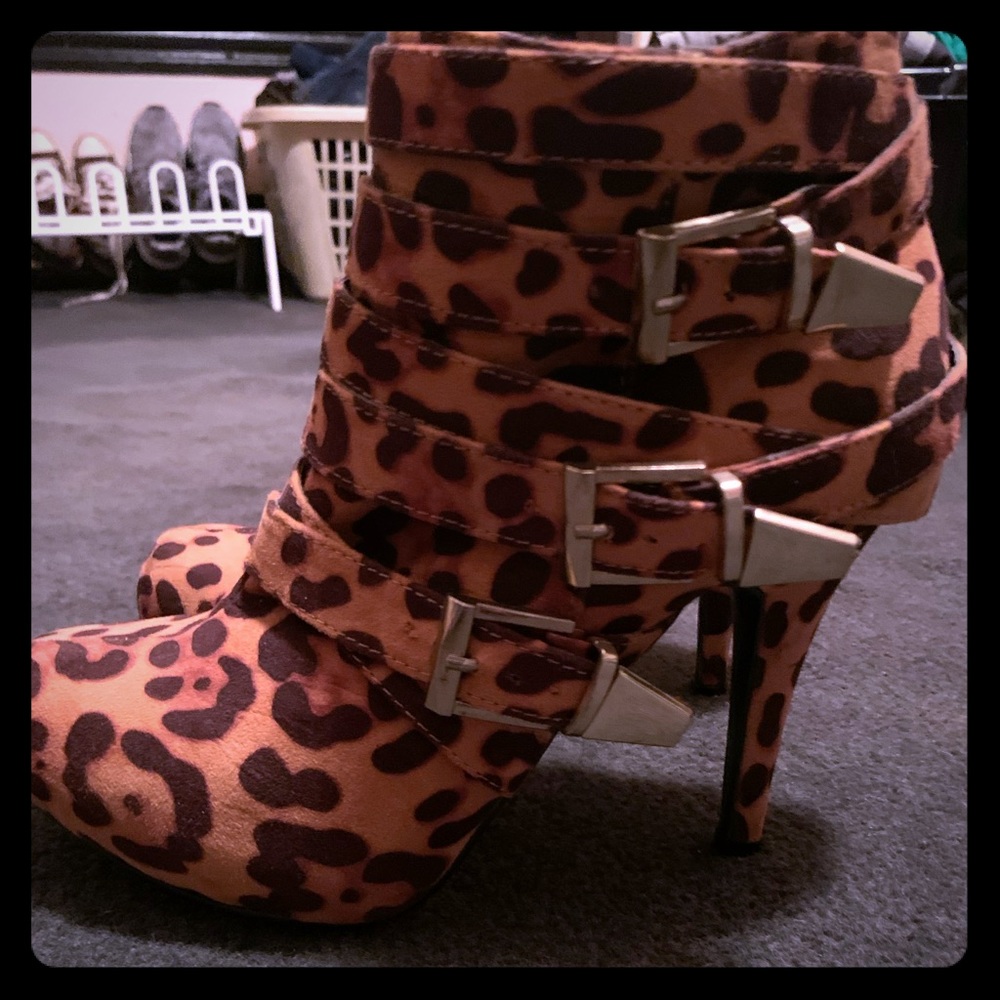 Cheetah print booties